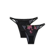 Adored by Adore Me Women’s Jamilla Mesh with Embroidery Brazilian Underwear, 2-Pack, Sizes S-XXXL