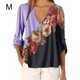 thumbnail image 1 of Blusa Camisa con cuello en V y estampado floral Blusa suelta de manga larga Top de mujer, Morado, M Yuarrent AP002021-66, 1 of 5