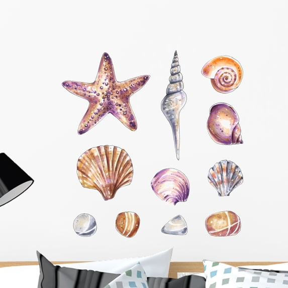 Watercolor Aquatic Elements Set Wall Decal Sticker Set Wallmonkeys Individual Peel and Stick Graphics on a (24 in H x 24 in W) Sticker Sheet WM502679