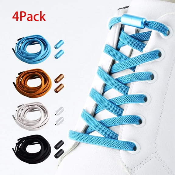 4Pairs No Tie Elastic Shoe Laces Adjustable Tieless Shoelaces, One Size Fits All Adult & Kids,Black, White, Blue, Brown