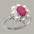 thumbnail image 2 of LBG British Made 14k White Gold Natural Ruby & Cultured Pearl Womens Statement Ring - 33 size options - Size 11, 2 of 6