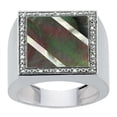 thumbnail image 2 of 10k White Gold Diamond Natural Onyx & Mother of Pearl Mosaic Ring Square Stripe 9/16 inch wide, size 11, 2 of 3