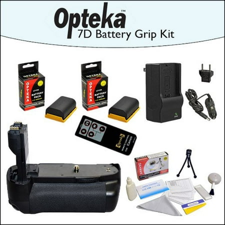 Opteka Battery Pack Grip / Vertical Shutter Release with 2 Opteka LP-E6 Batteries (4800 mAh Total) with Rapid Charger, Opteka RC4 Wireless Remote, Cleaning Kit, & Mini Tripod for Canon EOS
