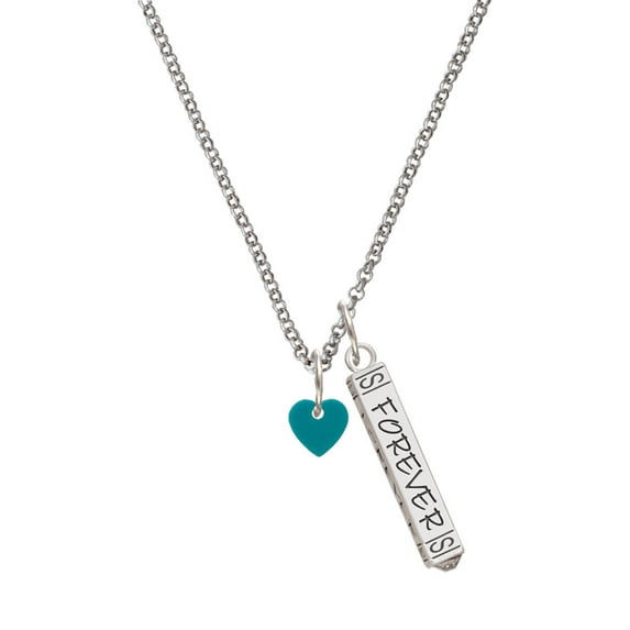 Delight Jewelry Acrylic 5/16" Teal Heart Silvertone Forever Bar Charm Necklace, 23"