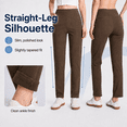 thumbnail image 6 of MASKERT Women’s Fleece Pants, High Waisted Casual Straight Leg Pants with Stretch, Warm Fleece Lined Slim Fit Pants with Zipper Pockets for Work Golf Hiking Daily Wear, 6 of 10