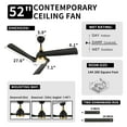 thumbnail image 6 of DWVO 52in Black Ceiling Fans with Light and Remote, Dimmable Fanlight for Indoor Outdoor, Light Fan with Memory Function, 3 Blades, 6 of 10