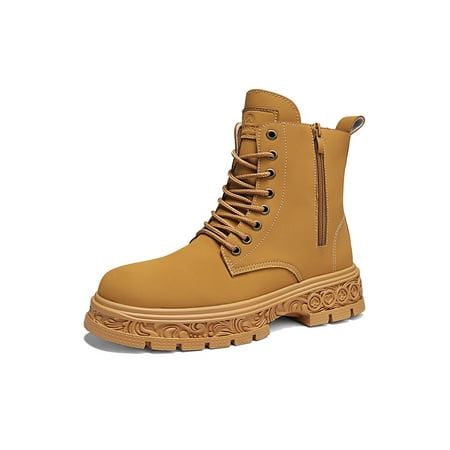 

Daeful Unisex Ankle Boot Waterproof Shoes Round Toe Work Boots Comfort Non-Slip Leather Booties Walking Safety Shoe Women s Yellow 5.5