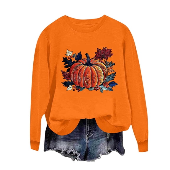 Enjoytime Halloween Crew Neck Sweatshirts Women Pumpkin Graphic Long Sleeve Pullover Tops Fall Fashion Casual Sweatshirt