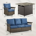 thumbnail image 2 of OPOHORO Outdoor 4-Pieces Patio Furniture Set with Fire Pit Table, Brown Wicker Patio Couch with Swivel Gliding Chairs and Propane Fire Pit, Perfect Furniture Ideas for Patio Porch Deck, Blue, 2 of 15
