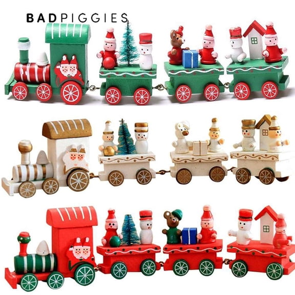 BadPiggies Cute Wooden Mini Train Christmas Ornaments Kids Gift Toys for Christmas Party Kindergarten Decoration (Green)
