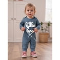 thumbnail image 5 of BemeyourBBs Newborn Baby Boy Little Brother Outfit Hospital Coming Home Outfits Waffled Knit Little Bro Letter Embroidery Long Sleeve Romper Long Pants Set 2Pcs Infant Boy Clothes, 5 of 9