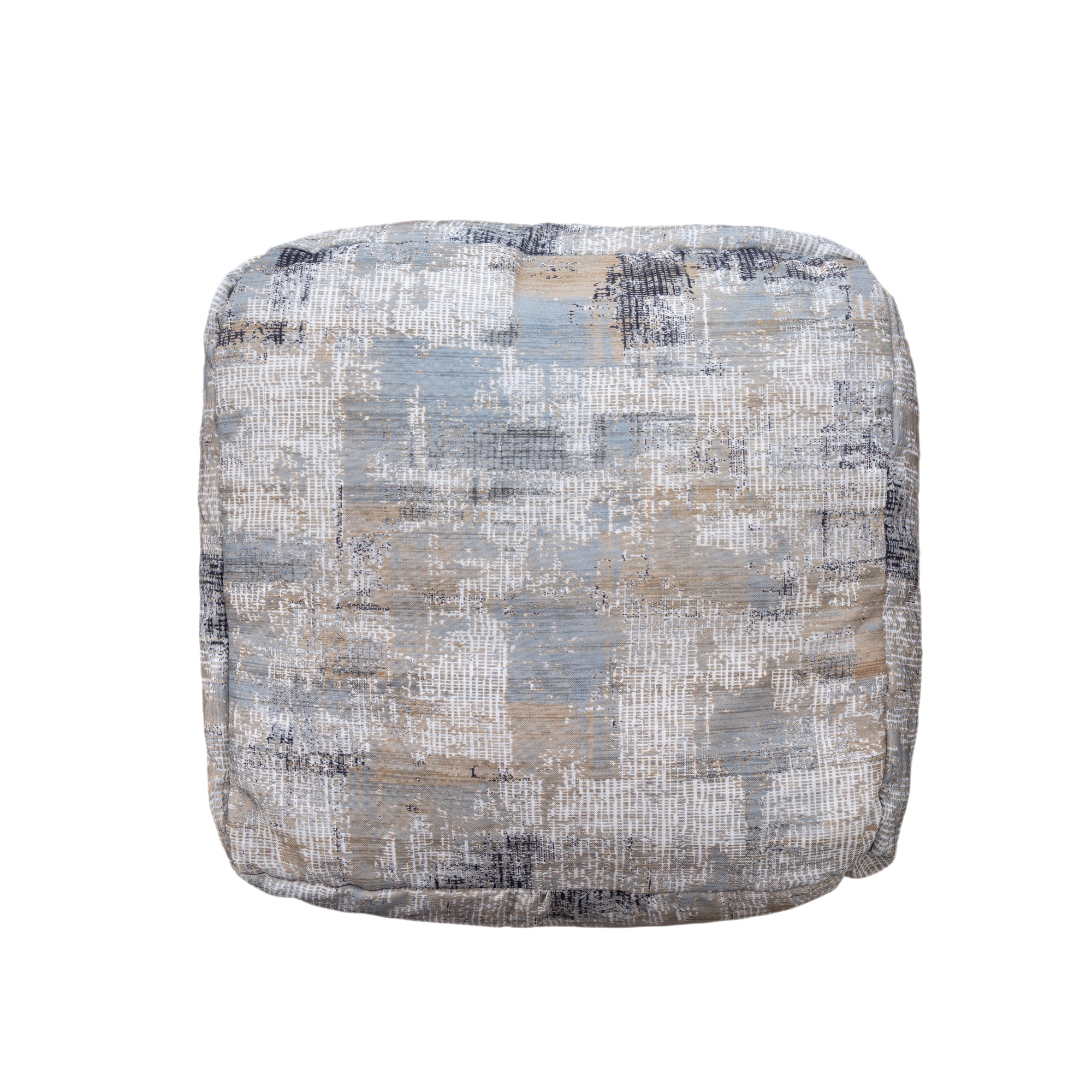 Ox Bay Orlando Taupe/Blue Abstract Medium Square Indoor Pouf Ottoman, 18" H x 18" W