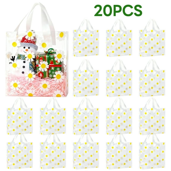 Transparent Daisy Pattern Plastic Gift Bags, 20 Pack, 11.8 x 9.8 In Perfect for Christmas/Birthday Gifts, Store Packaging & Medium Items