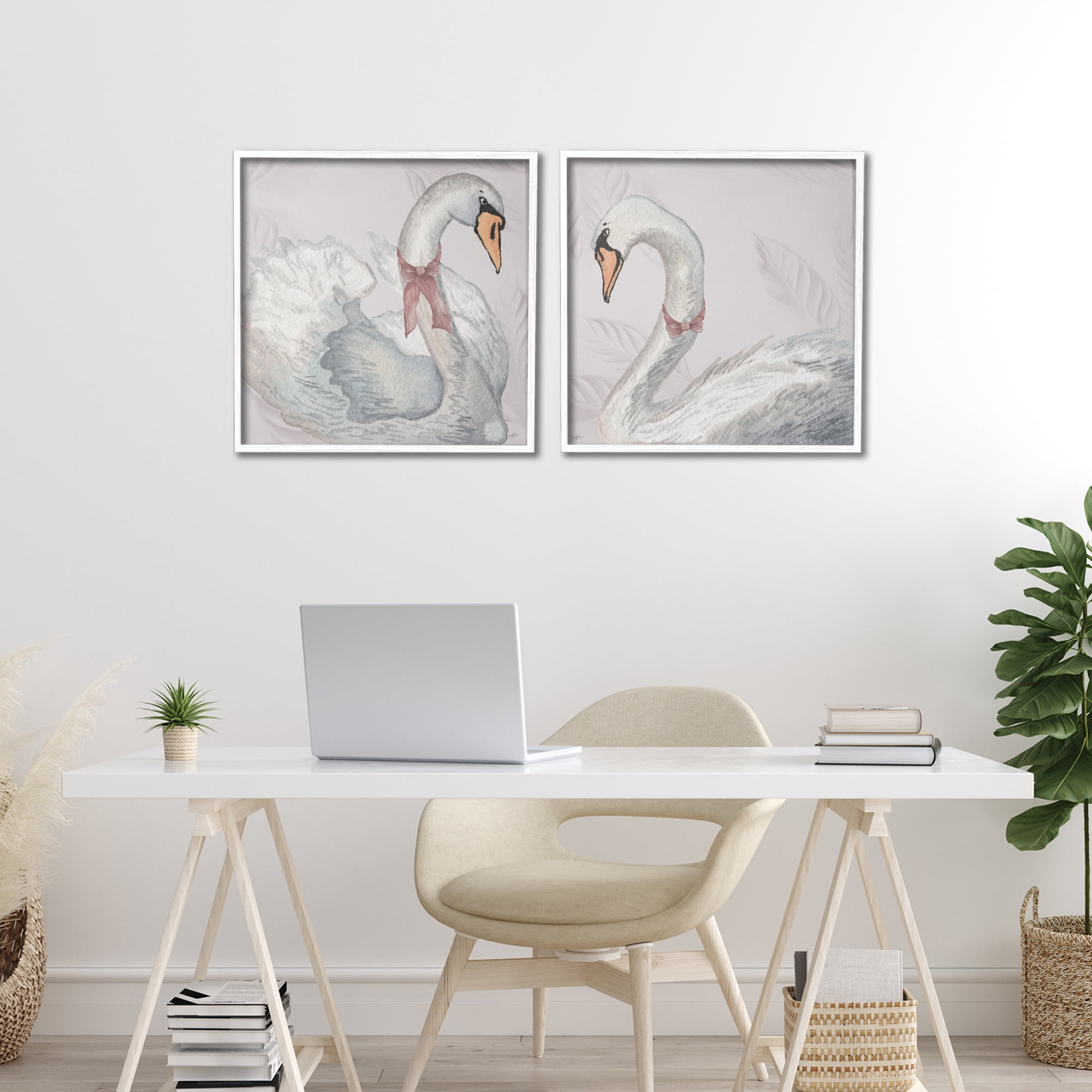 Stupell Industries Classic & Elegant Swans 2 Piece White Framed Giclee Art Set, design by Elizabeth Medley