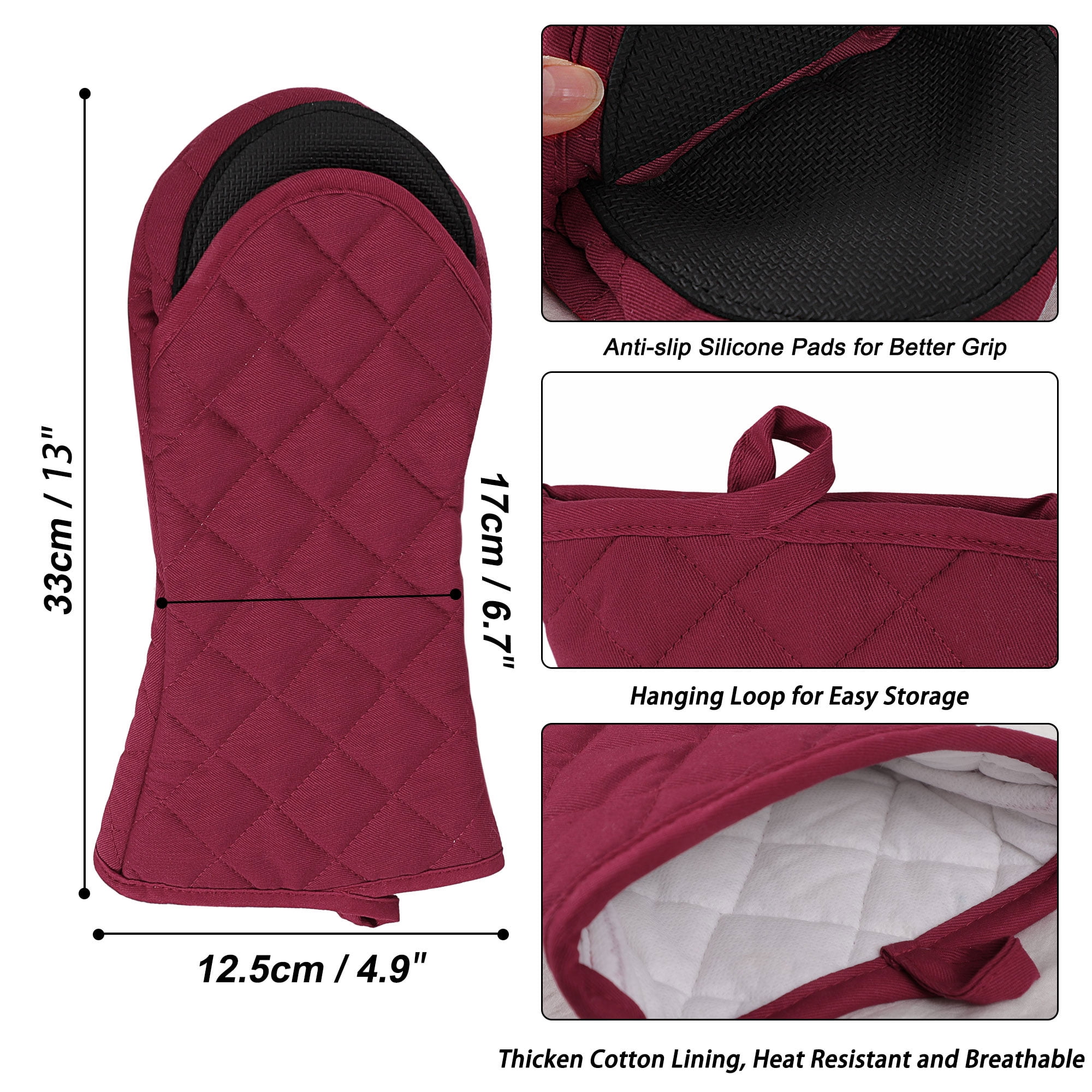 Uxcell Canvas Oven Mitts Heat Resistant Kitchen Cooking Baking Gloves 1 Pair Red