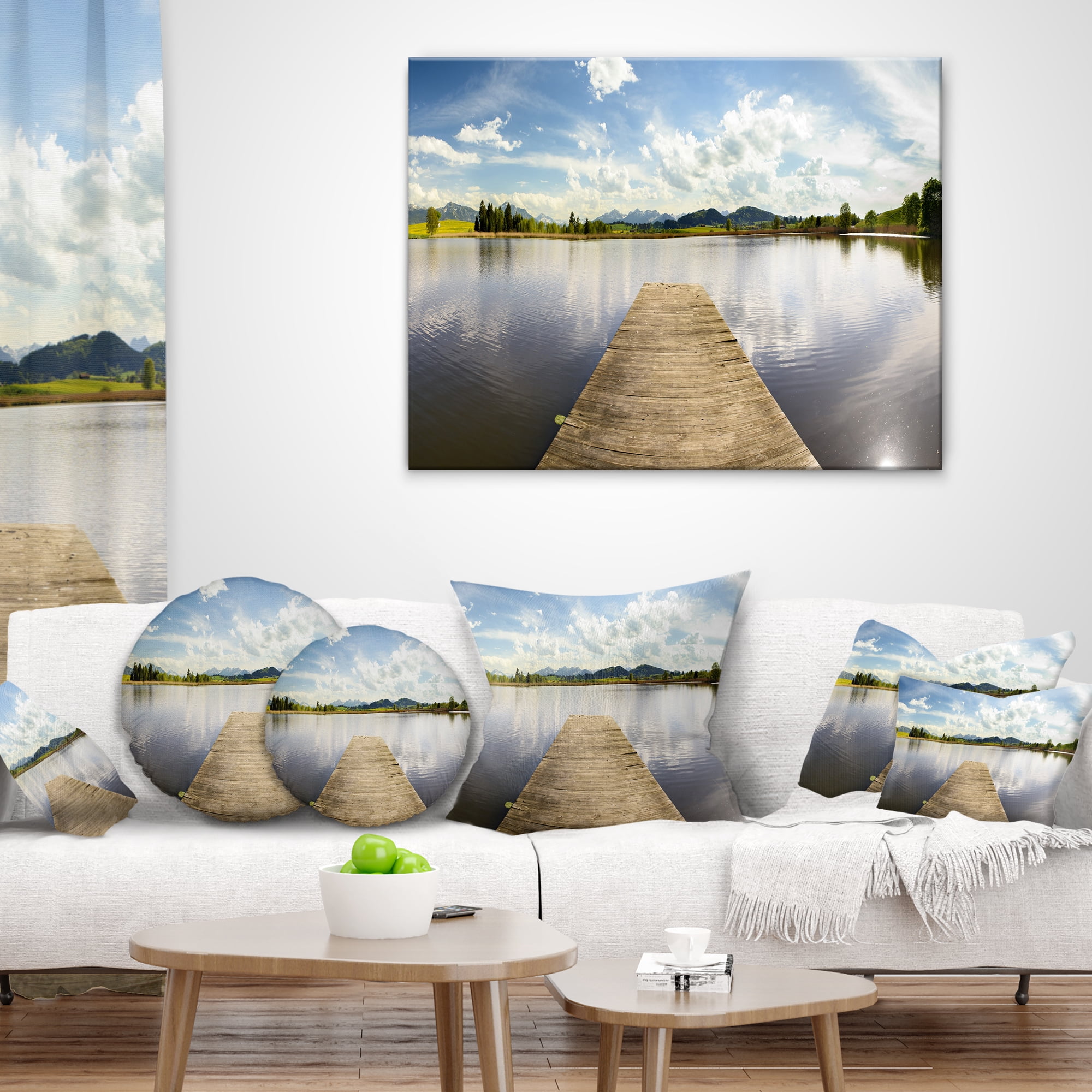 Designart Pier into Sea Bavaria Panorama - Seascape Throw Pillow - 18x18