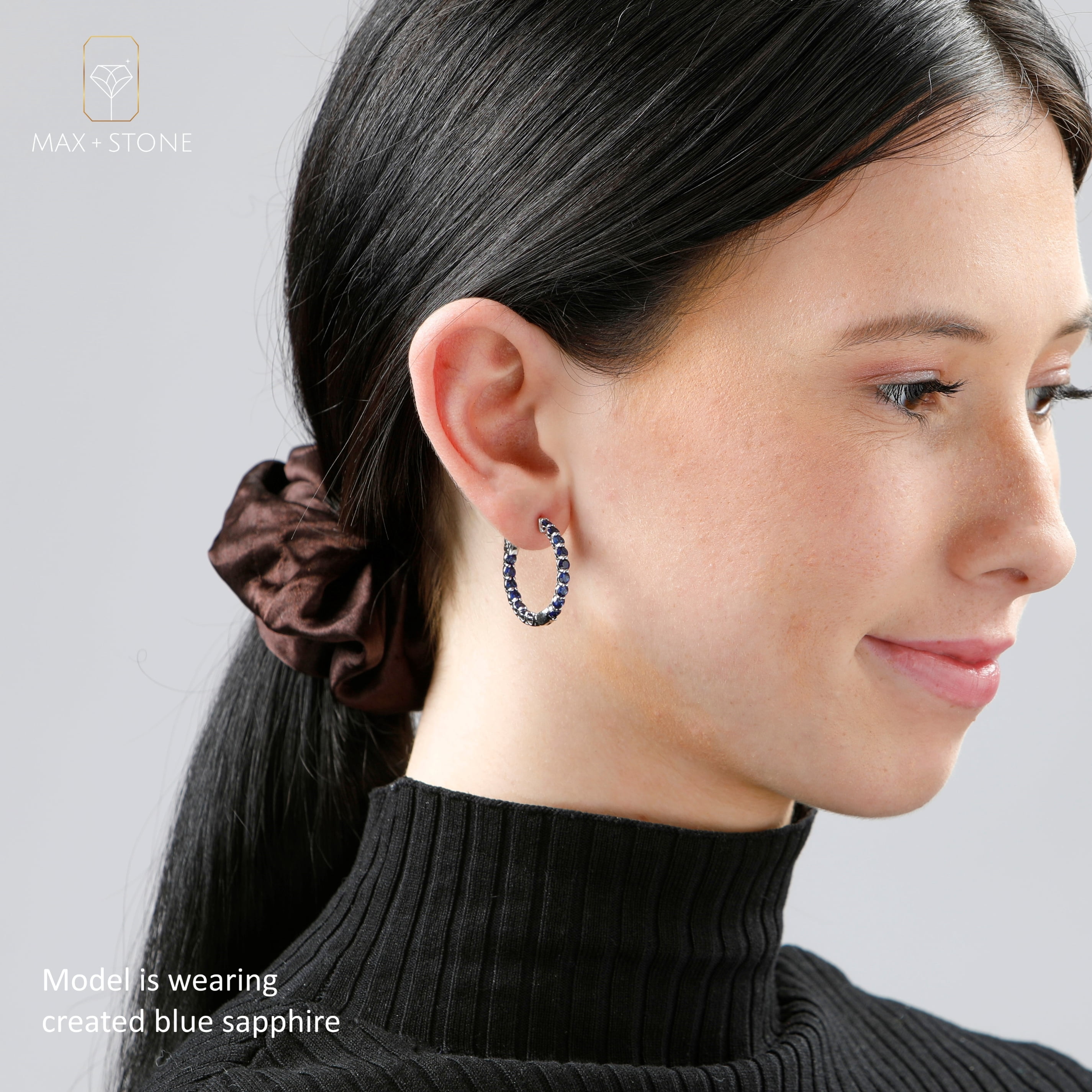 Created Opal Inside Out Hoop Earrings for Women in 925 Sterling Silver 1 Inch Diameter and 3mm October Birthstone with Notched Post with Lock by MAX + STONE