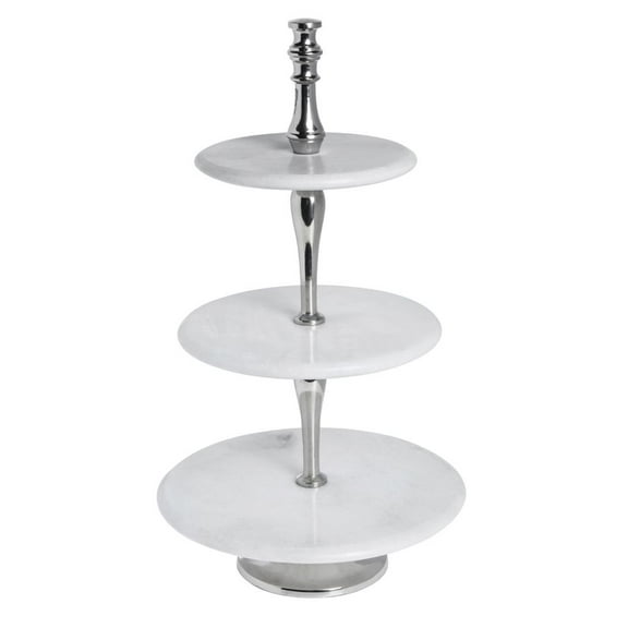 HUBERT® Tiered Display Stand 3 Tiers Round Nickel Plated Aluminum and Marble - 11 4/5"Dia x 21 1/5"H