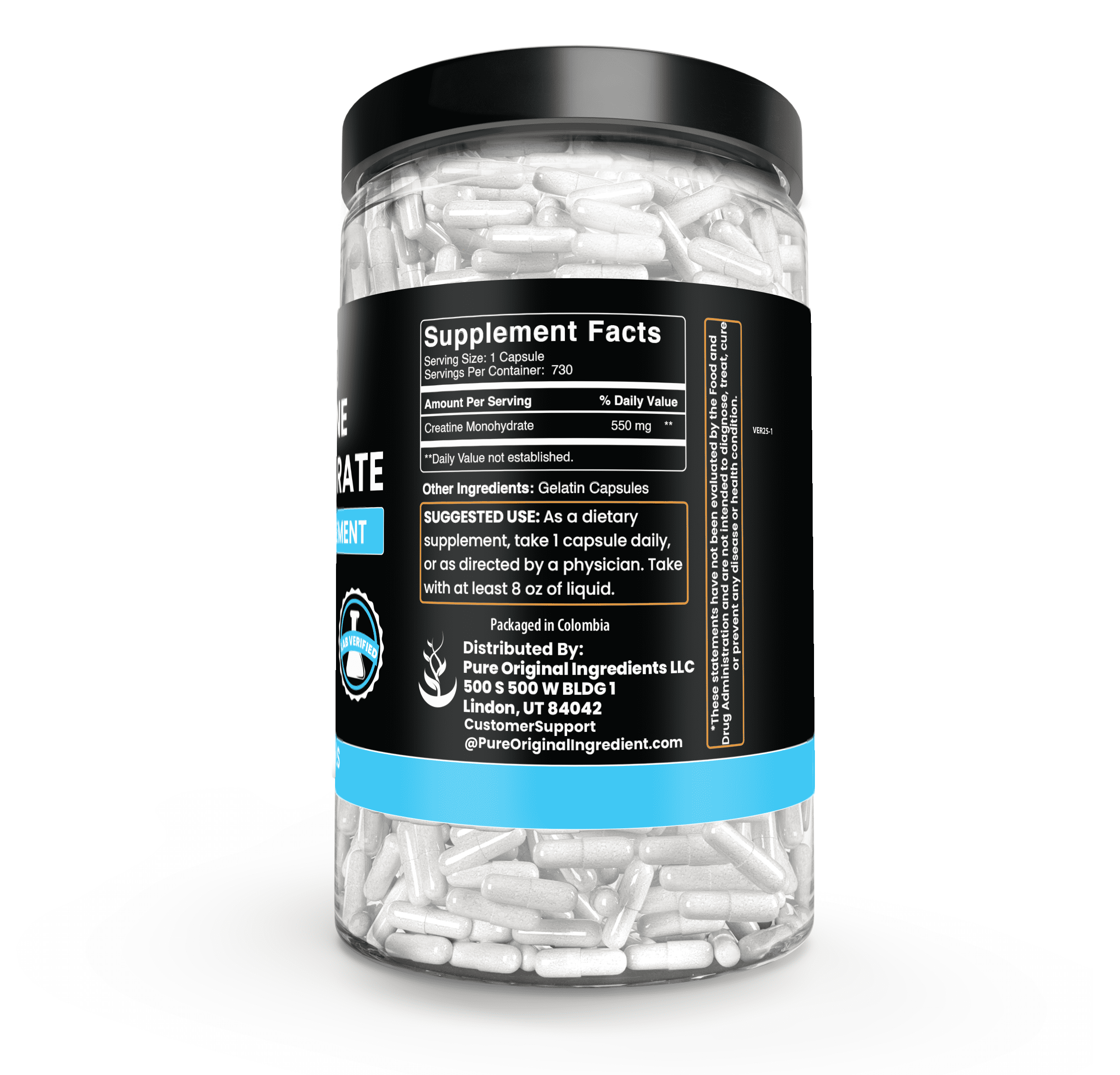 Pure Original Ingredients Creatine Monohydrate 730 Capsules No Magnesium Or Rice Fillers, Always Pure, Lab Verified