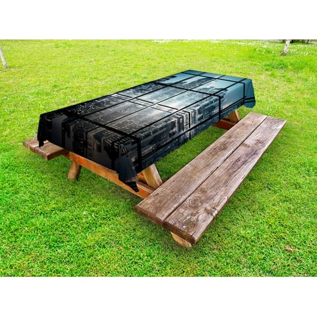 

Modern Outdoor Tablecloth Modern New York City Scenery at Night with Skyscrapers Buildings Print Decorative Washable Fabric Picnic Tablecloth 58 X 120 Inches Black and Dark Blue by Ambesonne