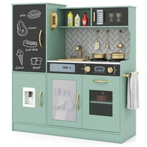 Infans Play Kitchen Toy Set w/ Chalkboard Oven Sink Curtain Microwave Water Dispenser