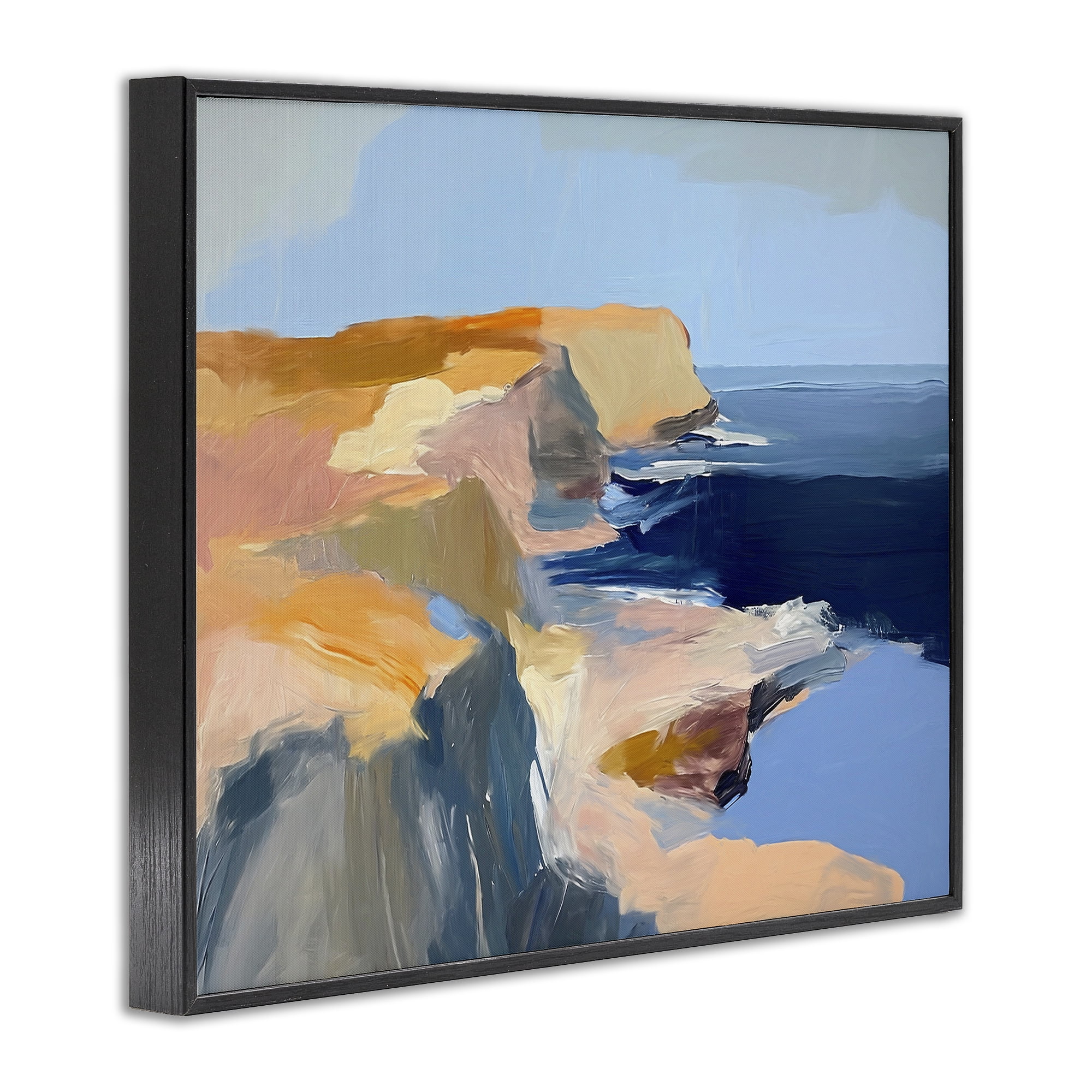 Stupell Industries Rugged Cliffs Coastline Coastal Painting Black Framed Art Print Wall Art, 20 x 16