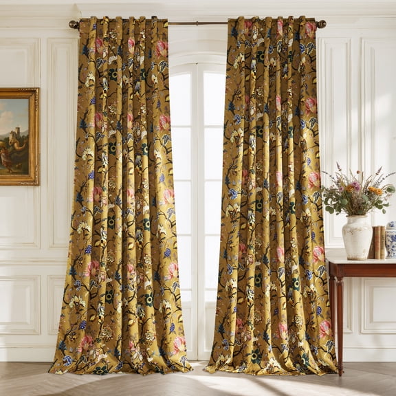StangH 100% Blackout Floral Curtains Vivid Botanical Cottage Farmhouse Elegant Design Thermal Insulated Privacy for Living Room/Bedroom, W52xL96, 2 Panels