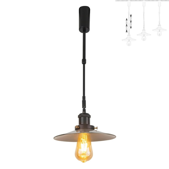 FSLiving Adjustable Height Track Pendnat Light H-Type Retractable Lift Track Spotlight with Telescoping Rod Adjustable Gimbaled Lamp-Post Halo Track DIY Retro Cover Lamp, Brushed Nickel