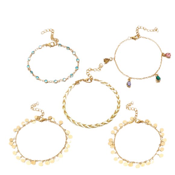 MasteelfCA 5Pcs Alloy Anklets Rhinestone Ankle Chain Delicate Ankle Jewelry Foot Chain Ankle Chain Golden
