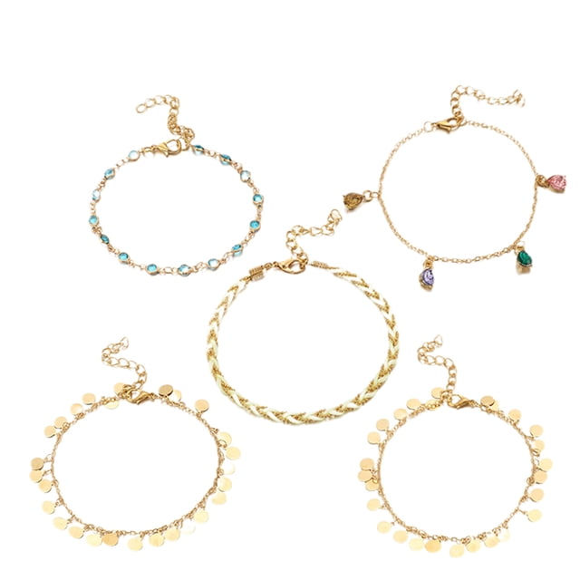 MasteelfCA 5Pcs Alloy Anklets Rhinestone Ankle Chain Delicate Ankle Jewelry Foot Chain Ankle Chain Golden