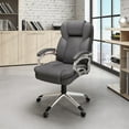 thumbnail image 3 of CorLiving Leon Faux Leather PU Fabric Upholstered Adjustable Height Lumbar Support Tilting Executive Adult Office Chair, Grey, 3 of 7