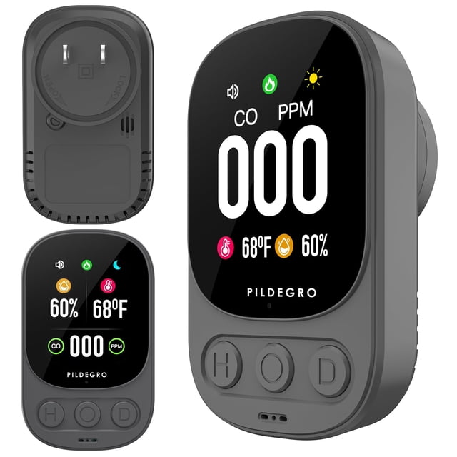Detector de monóxido de carbono Pildegro HD-08 con temperatura y humedad relativa