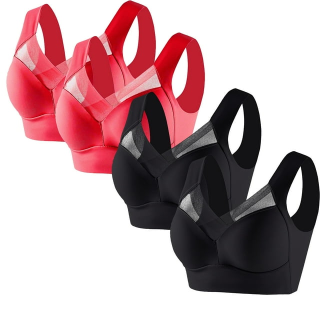 Timegard 4pc Bras for Women Wireless Comfy Breathable Full Coverage High Support Back Smoothing Everyday Bra