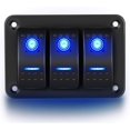 thumbnail image 1 of Panel de interruptores basculantes de 3 bandas, interruptores de palanca ABS PC PBT con luz azul personalizables, material ecológico resistente a la temperatura para vehículos, barcos y remolques, 1 of 1