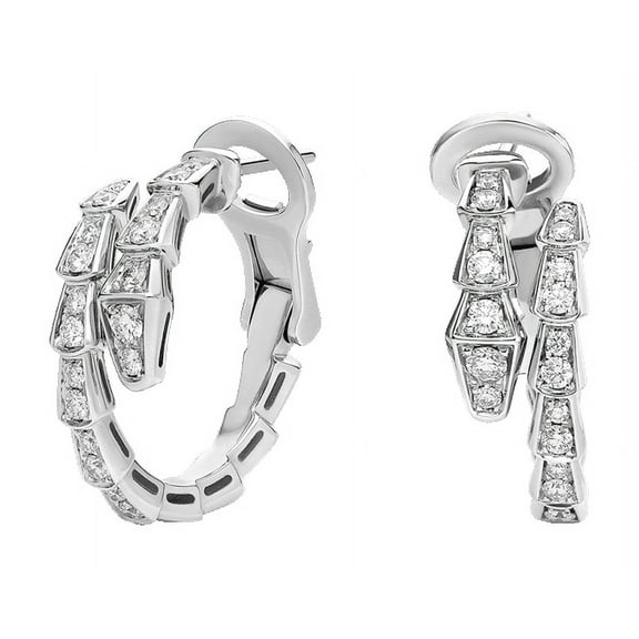 Spot Jewel 2 Ct Brilliant Round Cut Lab Created Diamond Earrings - Lab Created Huggie Hoop Earrings - 14K White Gold Plated Serpenti Earring - Omega Lock Fancy Earrings - Engagement Wedding Earring