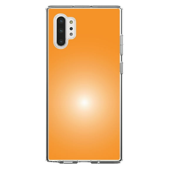 DistinctInk Clear Shockproof Hybrid Case for Galaxy Note 10 PLUS (6.8" Screen) - TPU Bumper, Acrylic Back, Tempered Glass Screen Protector - Orange White Gradient Burst Sun