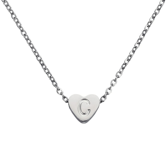 Collar Inicial de Corazón Uxcell para Mujeres, Cadena de Acero Inoxidable Baño de Oro de 18K, Collar Personalizado con Letra C para Regalos de Joyería para Mujeres, Tono Plateado