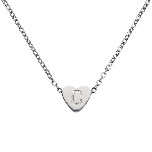 Collar Inicial de Corazón Uxcell para Mujeres, Cadena de Acero Inoxidable Baño de Oro de 18K, Collar Personalizado con Letra C para Regalos de Joyería para Mujeres, Tono Plateado