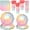 Iridescent Pastel, variant on 200 Pcs Iridescent Party Supplies Decorations, 25 Guest Scalloped Iridescent Graudation Plates and Napkins Bachelorette Decorations Holographic Tableware for Birthda Bridal Wedding Disco