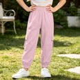 thumbnail image 2 of ZHOGXU Lightweight Summer Solid Color Cargo Trouse With Pocket Elastic Waist Kids Girls Pants Outdoor Activities, 2 of 9