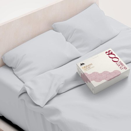 YUNWEN Egyptian Cotton King Bed Sheets - 800 Thread Count 4 PC Silver King Sheet Set, Sateen Weave Luxury Hotel Sheets, Soft, Cooling Bedsheet, 16" Deep Pocket (Fits Upto 18" Mattress)