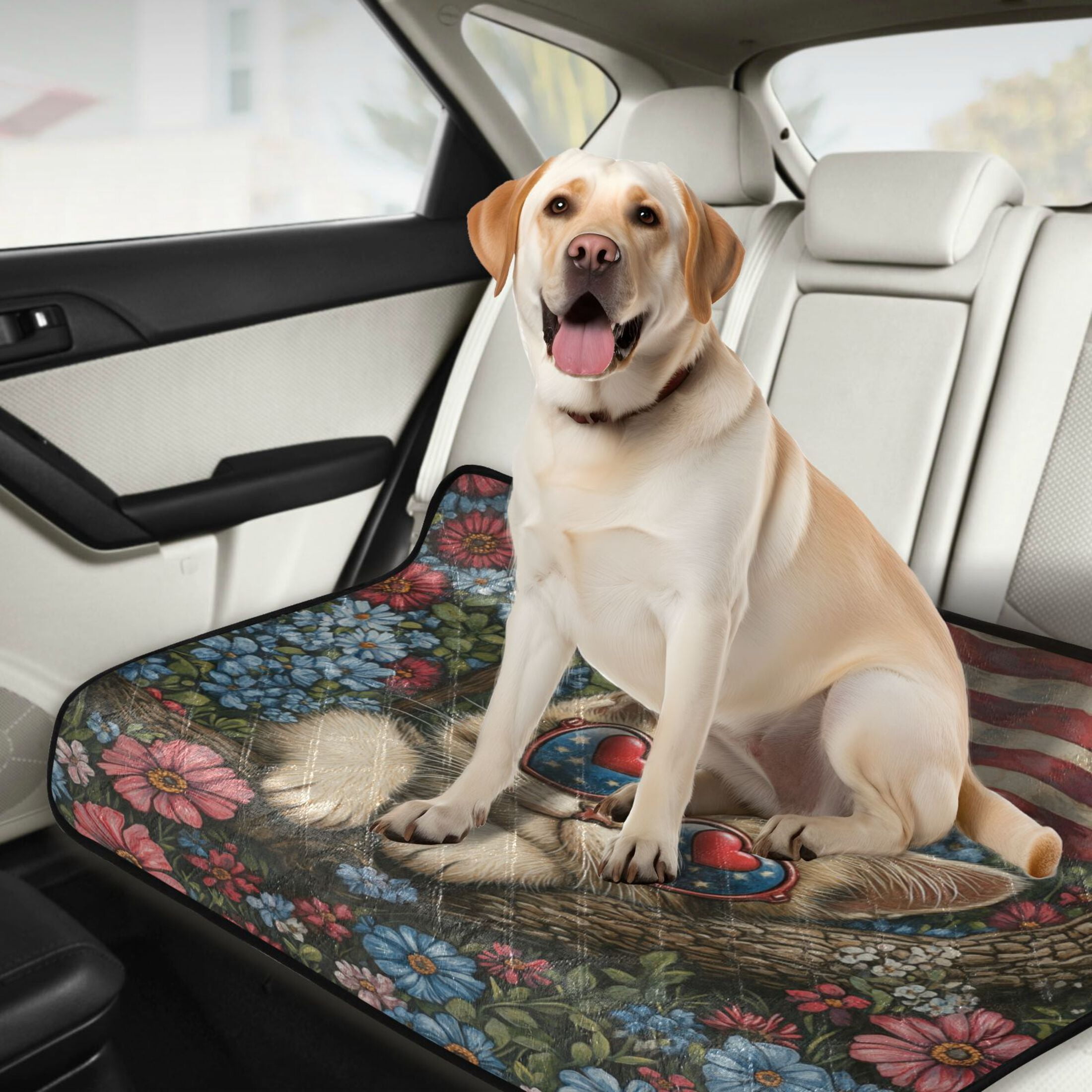 Qxltty American Flag Floral Cat Cat litter Pads Pet Set of 2 Diaper Mats Center Anti-leakage Layer Absorbent Soft and Comfortable