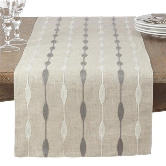 Saro Lifestyle  Modern Embroidered Design Table Runner - Natural - 16 x 120 in.
