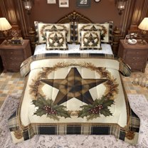 Homewish Retro Texas Stars Bedding Comforter Set 7pcs for Teen, Western Fashion Queen Bedding Sets, Southwestern Plaid Reversible Queen Sheet Sets, Super Cozy Room Decor