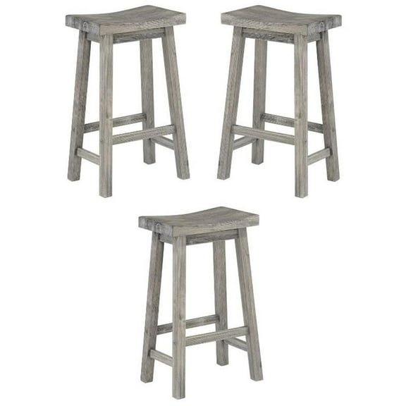 Home Square Sonoma Saddle Barstool in Storm Gray Wire-Brush - Set of 3