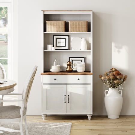 5 Tier Bookshelf 72 Tall Bookcase with Barn Doors Large Farmhouse Display Book Shelf with Wood Doors and Storage Cabinet,Library Wooden Bookshelves for Living Room Office Kitchen White