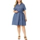 thumbnail image 2 of Women's Plus Size Dress Wrap Belted Turndown Collar Chambray Dress Blue 4X, 2 of 7