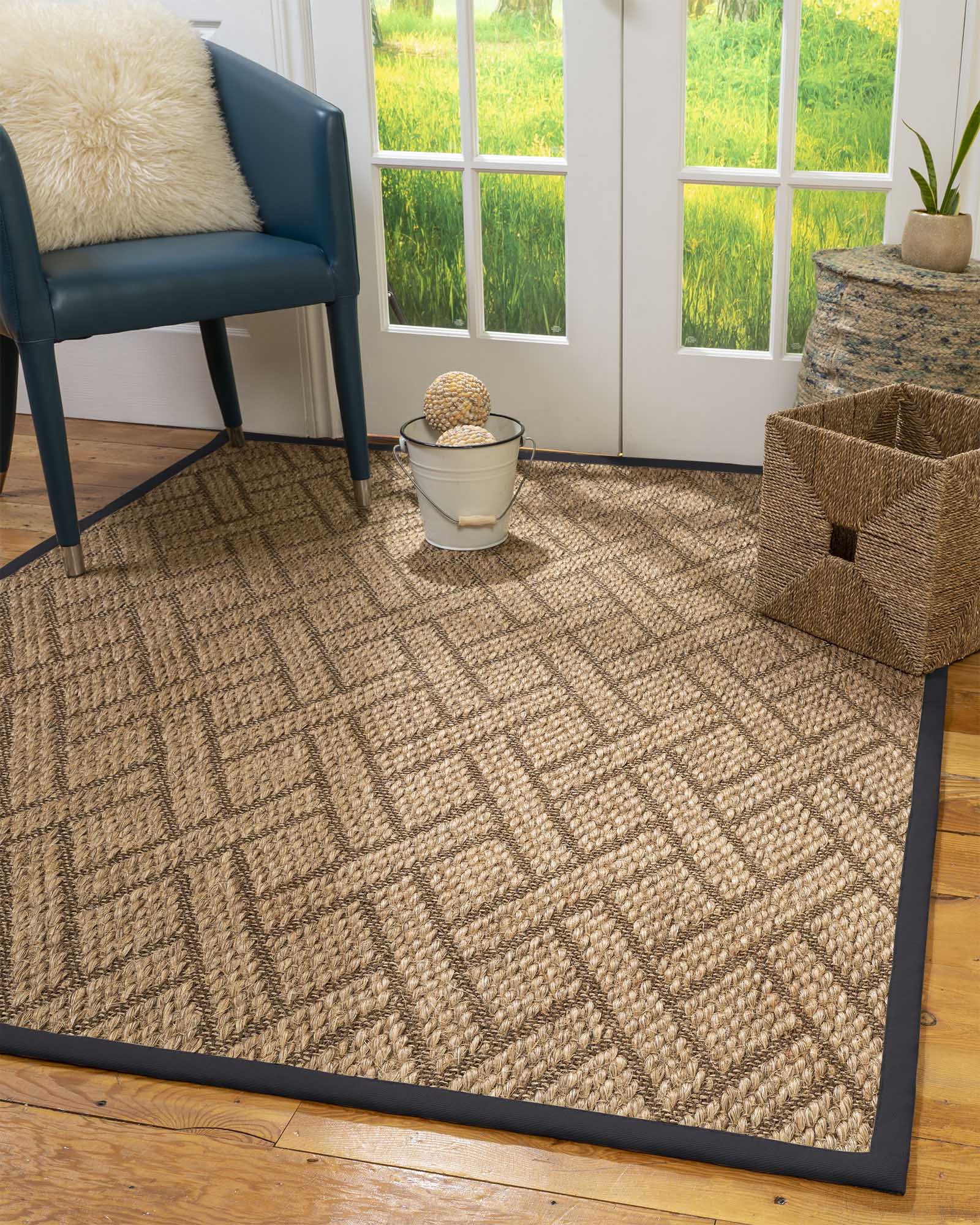 Natural Area Rugs Shanghai Custom Sisal Rug, 12' x 18', Midnight Blue Border