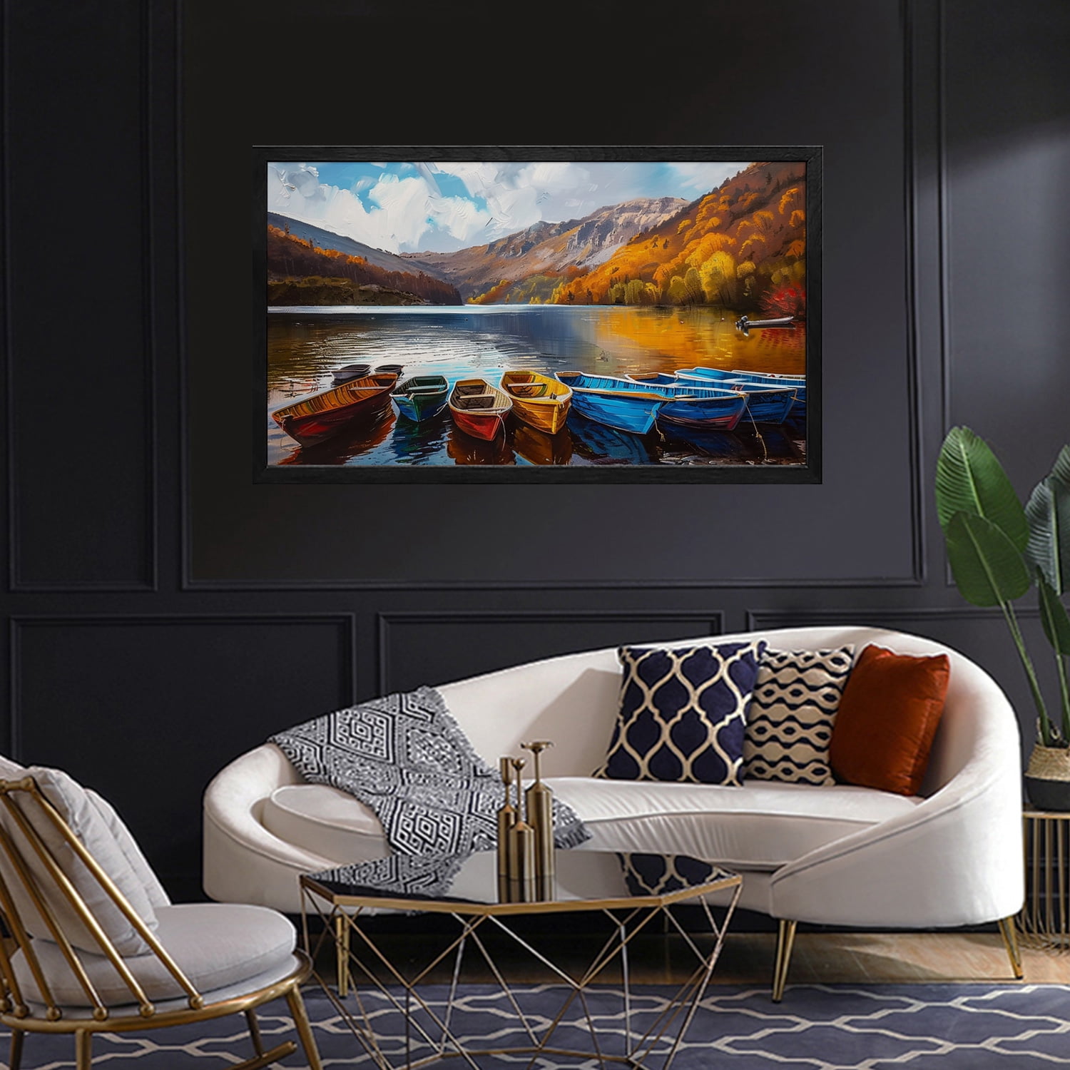 Mountain Wall Art Valley Wall Decor Autumn Valley Kayak Canvas art Framed wall art Painting For Livingroom Decor Office Bedroom Decoration