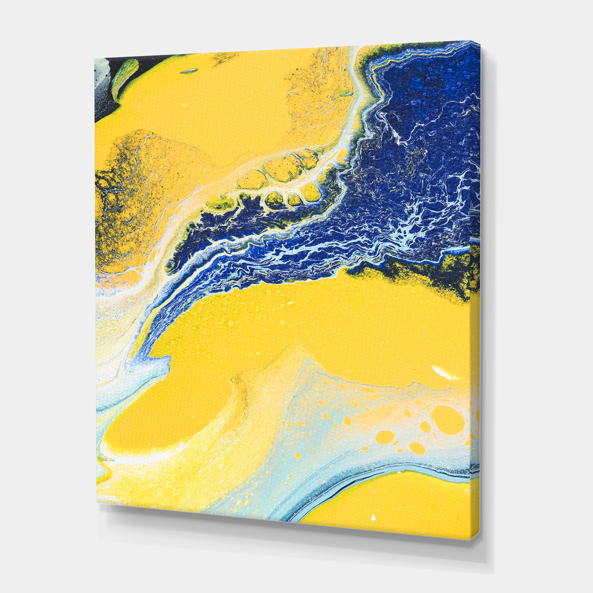 Designart ' Abstract Composition In Blue and Yellow VII ' Modern Canvas Wall Art Print